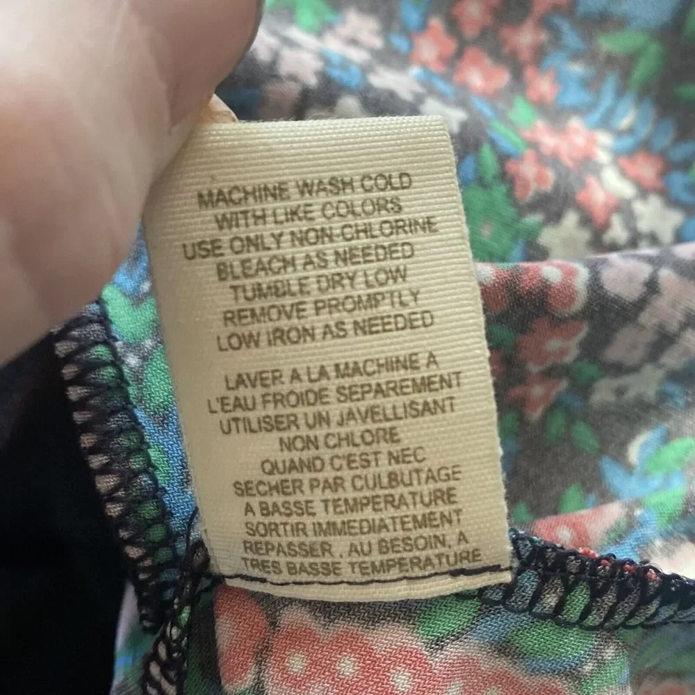 Vtg Free People Mini Dress Womens Small Black Floral Fit Flare Boho  Tiered - Picture 7 of 11